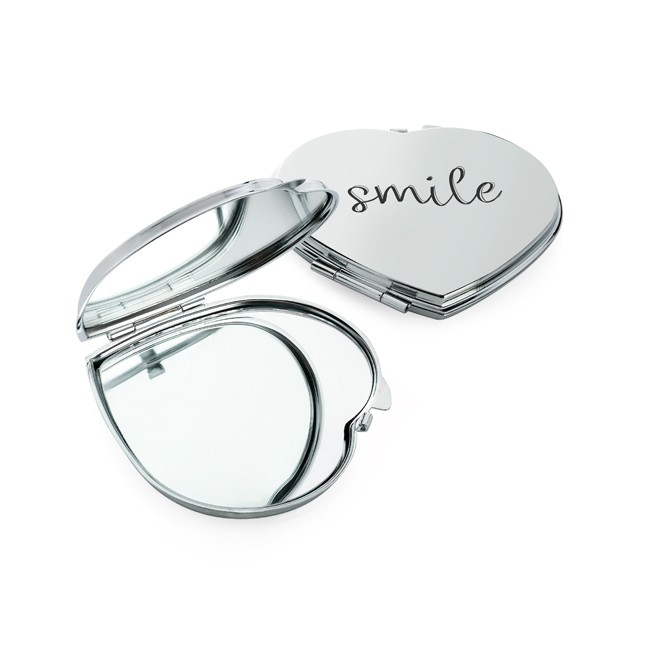 Promotional Silver Coloured Heart Shaped Compact Mirror