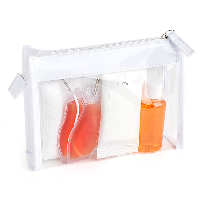 Promotional Orange Spa Set in a Clear PVC White Trim  Bag