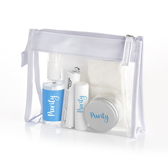 Promotional Wellness Set in a Clear PVC White Trim Bag