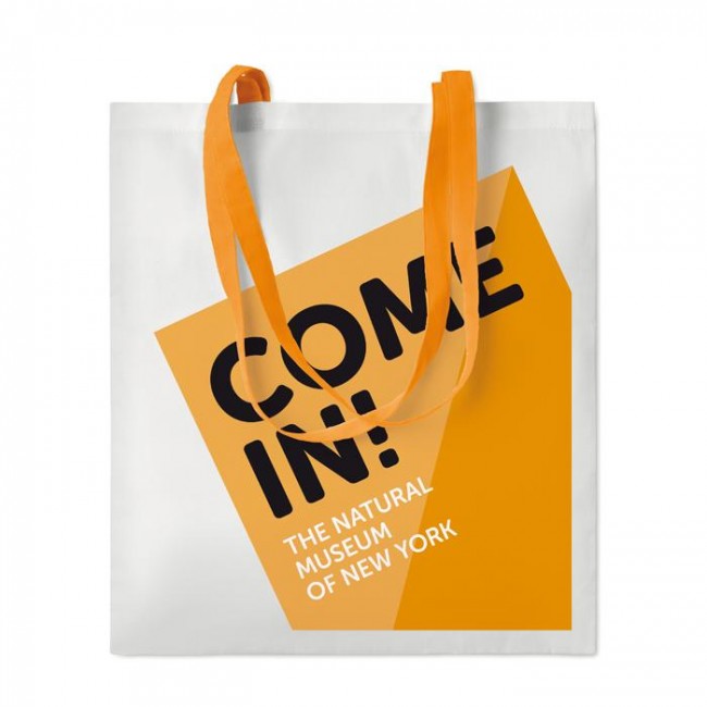 Promotional White 100% Polyester Shopper with Black Handles for Dye Sublimation