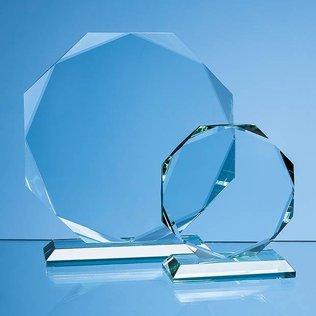 Promotional 19cm x 19cm x 15mm Jade Glass Facetted Octagon Award