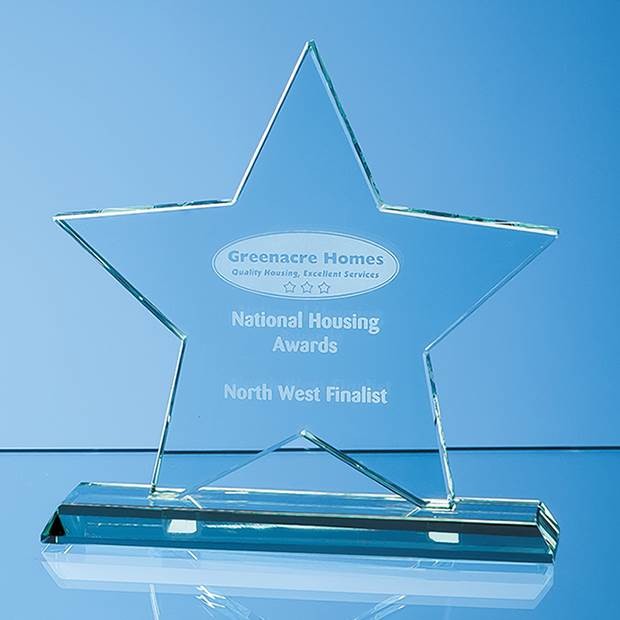 Promotional 10.5cm x 10.5cm x 12mm Mounted Jade Glass Star Award