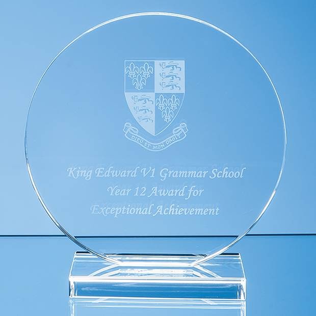 Promotional 10cm x 12mm Clear Glass Circle Award