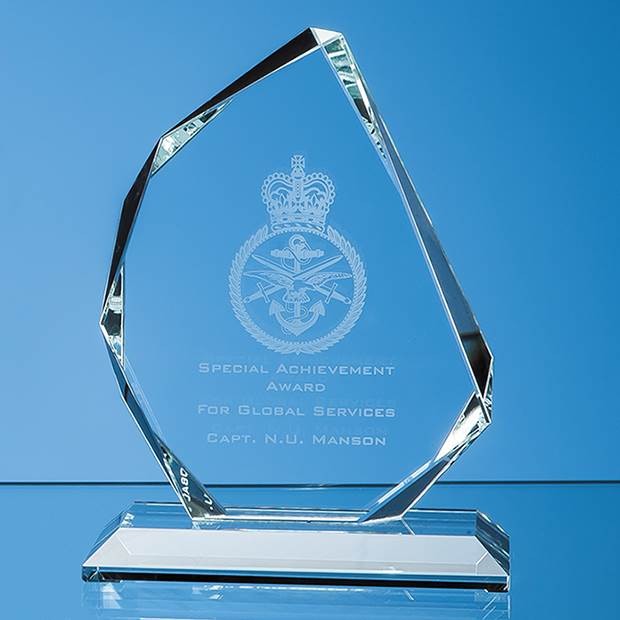 Promotional 11.5cm x 9.5cm x 15mm Clear Glass Facetted Ice Peak Award