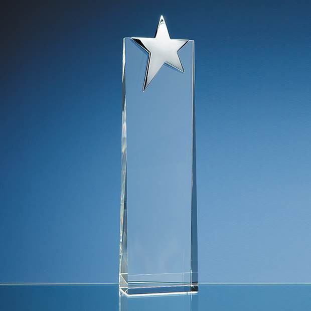 Promotional 27.5cm Optical Crystal Rectangle with Silver Star