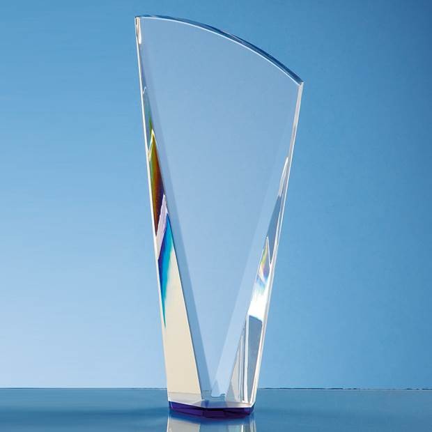 Promotional 21cm Clear Optical Crystal Facet Shard Award with a Sapphire Blue Base