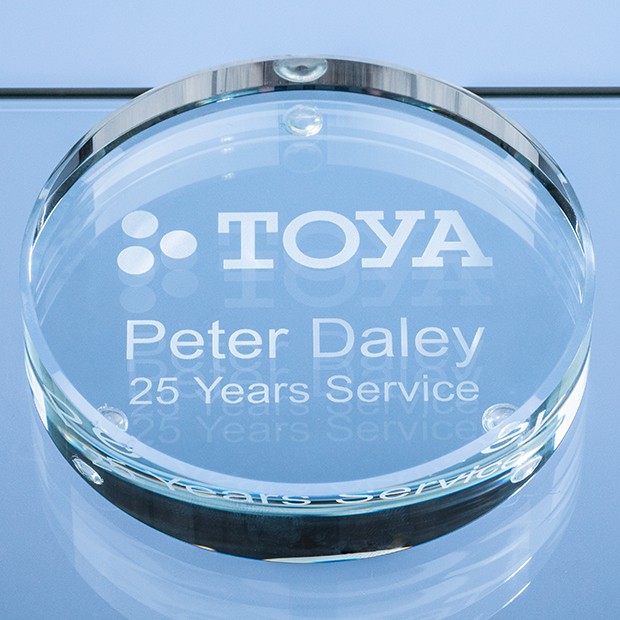 Promotional 9cm x 18mm Clear Glass Round Paperweight