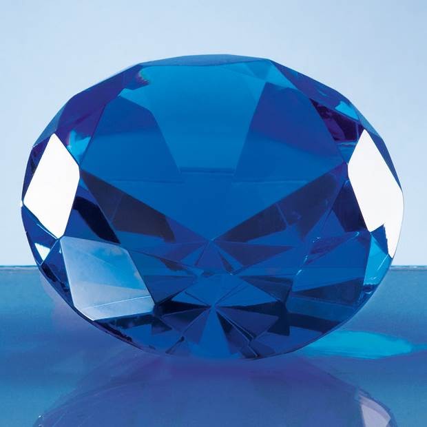 Promotional 8cm Optical Crystal Blue Diamond Paperweight