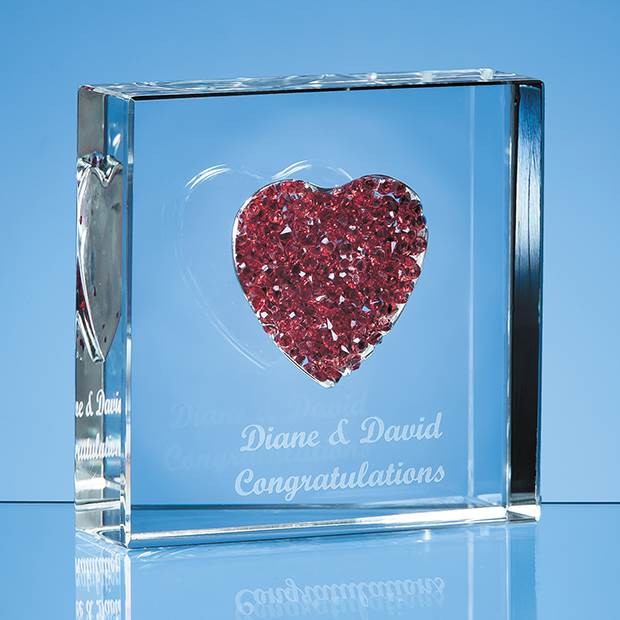 Promotional 7.5cm Red Diamante Heart Paperweight