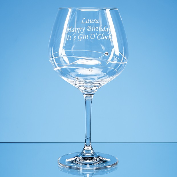 Promotional Single Diamante Gin Glass with Spiral Design Cutting