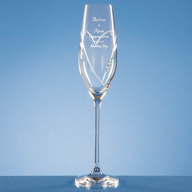 Promotional Single Diamante Champagne Flute with Heart Shaped Cutting