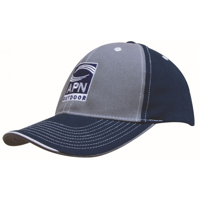 Promotional Brushed Heavy Cotton Two Tone Cap with Contrasting Stitching and Open Lip Sandwich - Image 1