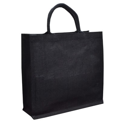 Promotional Bio-degradable Large Black Jute Bag With 40cm Cotton Web Handles