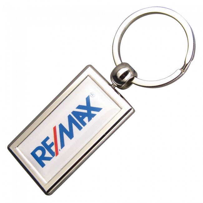 Promotional Rectangular Zinc Alloy Domed Keyrings