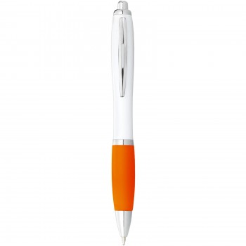 Nash ballpoint pen with white barrel and coloured grip