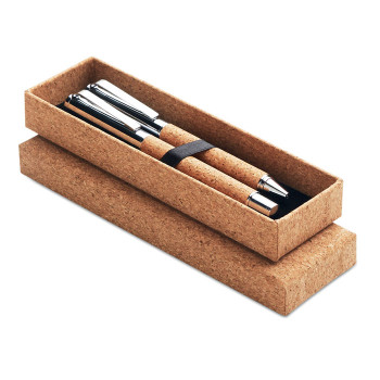 Metal Ball pen set in cork box