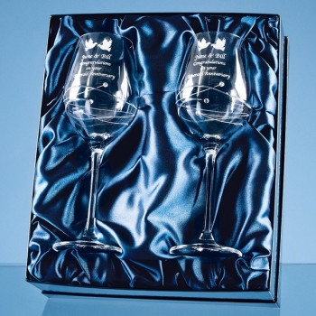 2 Diamante Wine Glasses with Spiral Design Cutting in an attractive Gift Box