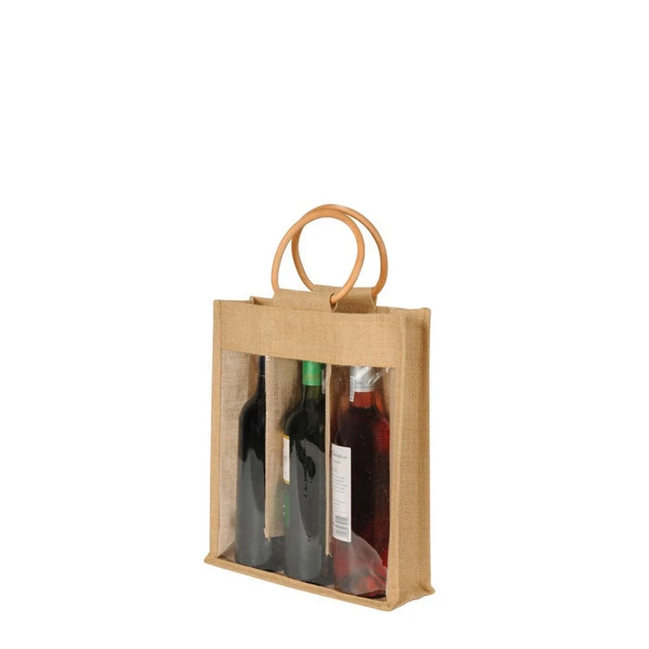 3 Bottle Jute Bag with Window