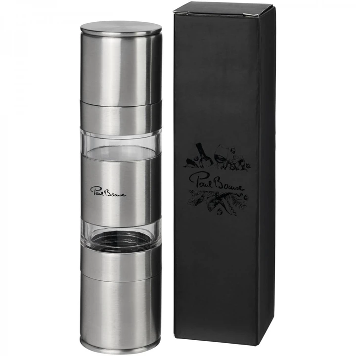 Dual stainless steel pepper and salt grinder