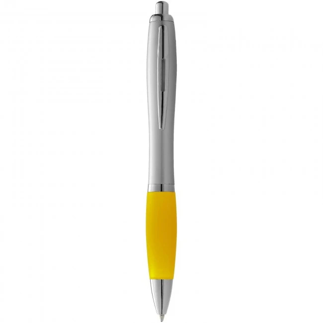 Nash ballpoint pen with silver barrel with coloured grip