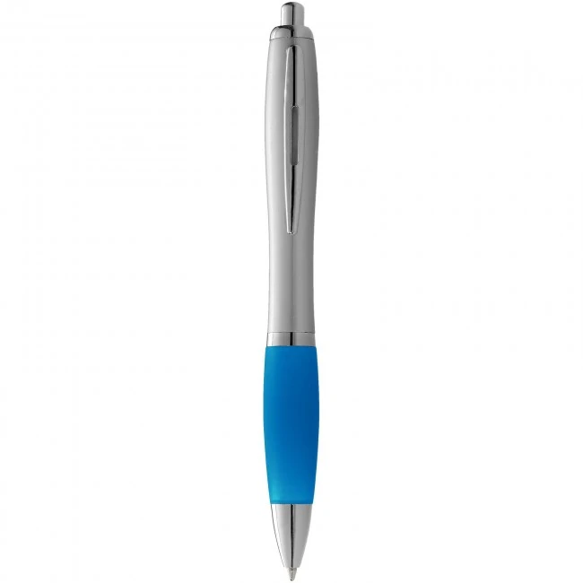 Nash ballpoint pen with silver barrel with coloured grip