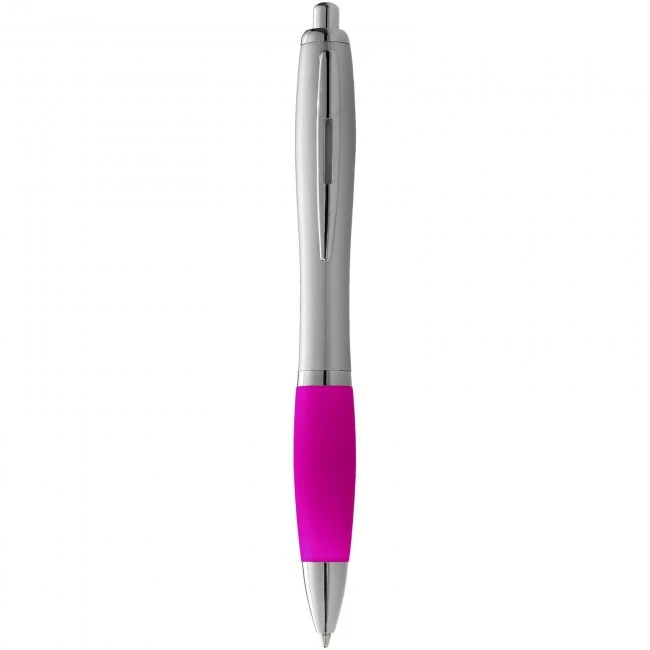 Nash ballpoint pen with silver barrel with coloured grip