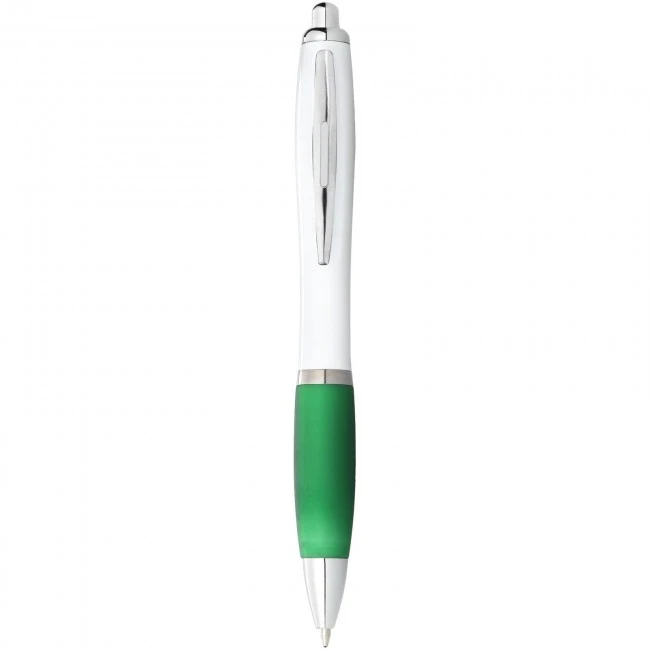 Nash ballpoint pen with white barrel and coloured grip