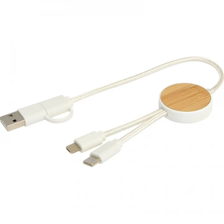 Chechia 5-in-1 Recycled Plastic 30cm Data Sync 27W Fast Charge Cable With Bamboo Details