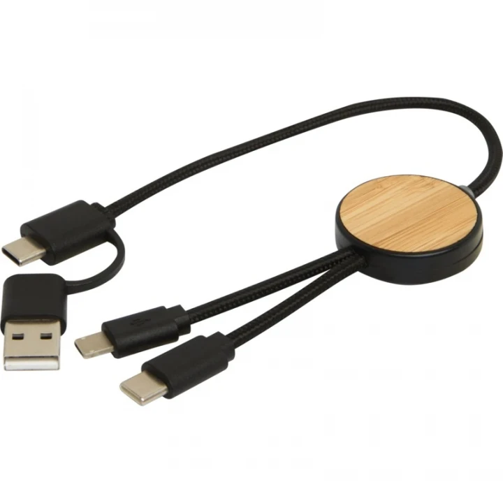 Chechia 5-in-1 Recycled Plastic 30cm Data Sync 27W Fast Charge Cable With Bamboo Details