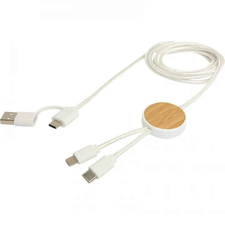 Chechia 5-in-1 Recycled Plastic 150cm Data Sync 27W Fast Charge Cable With Bamboo Details