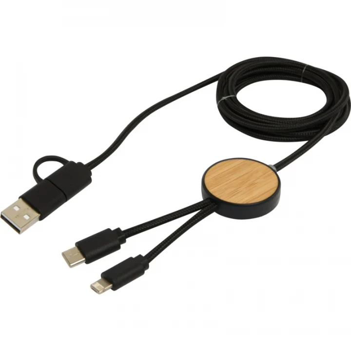 Chechia 5-in-1 Recycled Plastic 150cm Data Sync 27W Fast Charge Cable With Bamboo Details