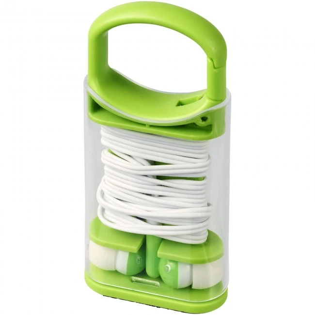 Snap earbuds with plastic carabiner clip case