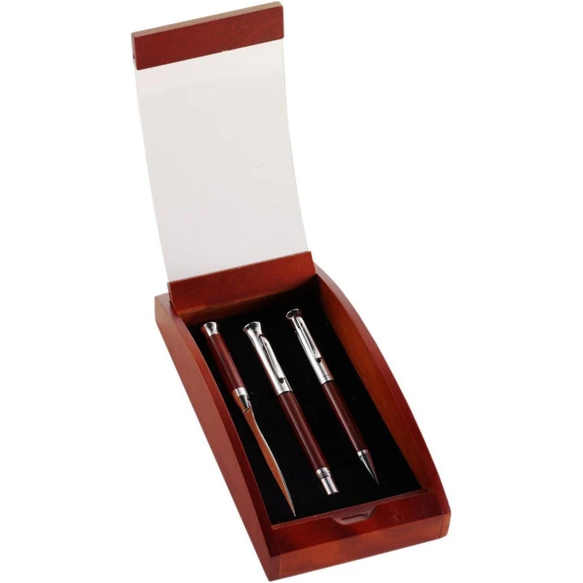 Metal/rosewood twist action ballpen and rollerball set