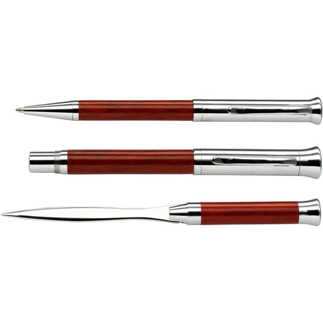 Metal/rosewood twist action ballpen and rollerball set