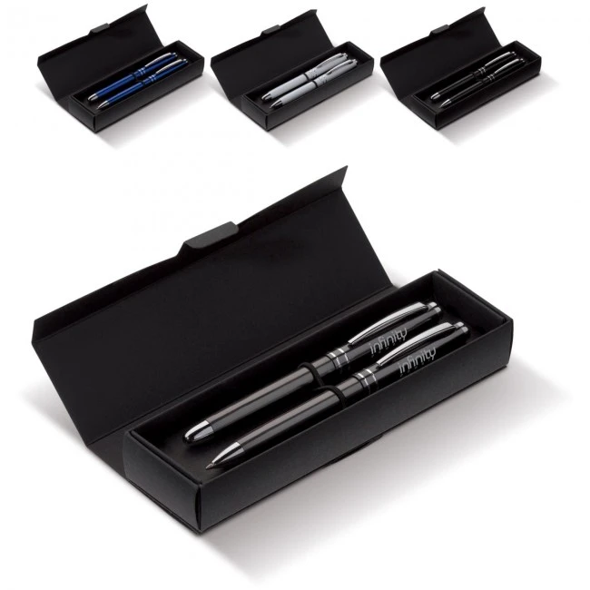 Pen set 2 stripes barrel metal