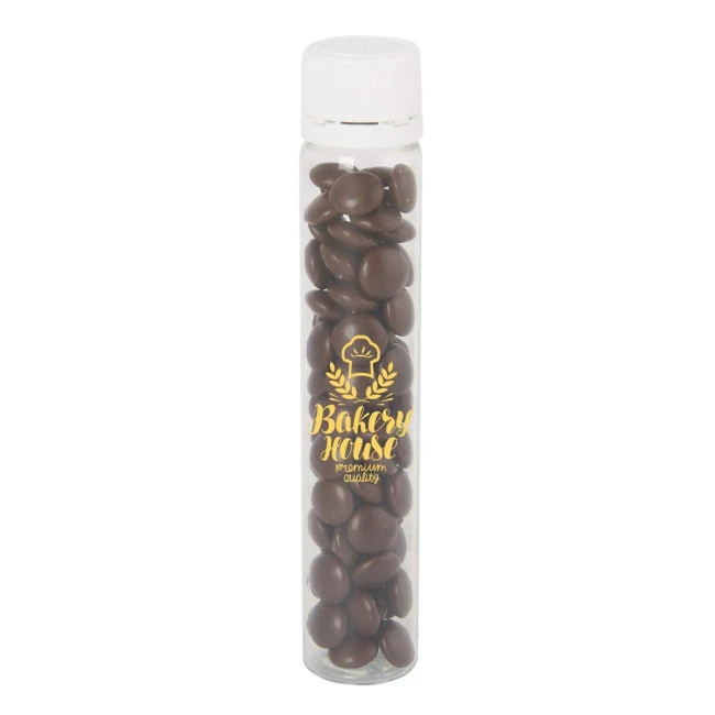 Plastic tube with milk chocolate sweets