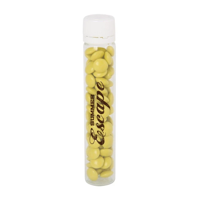 Plastic tube with milk chocolate sweets