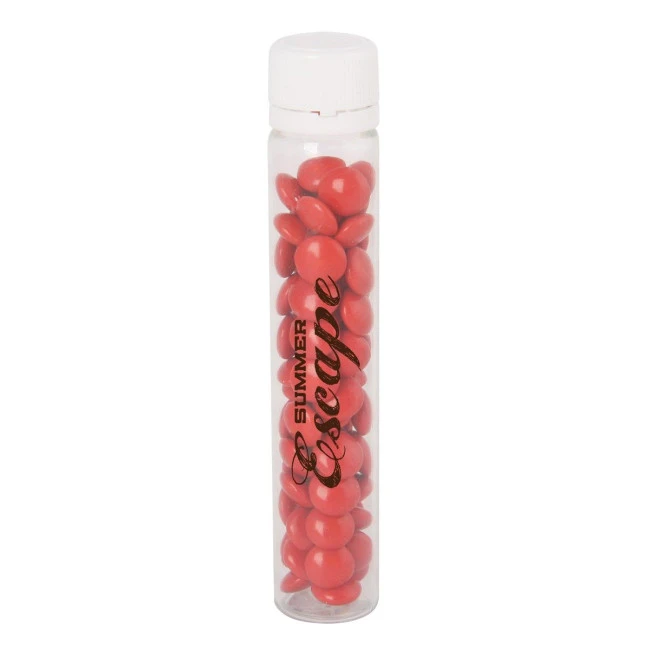 Plastic tube with milk chocolate sweets