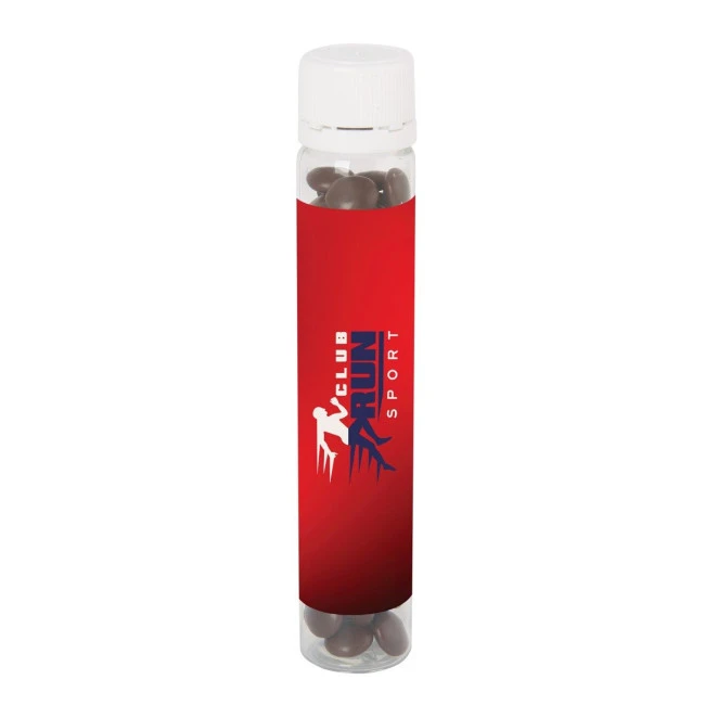 Plastic tube with milk chocolate sweets