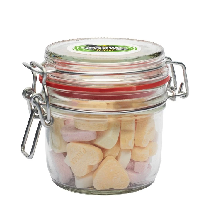 255ml/490gr Glass jar filled with sugar hearts