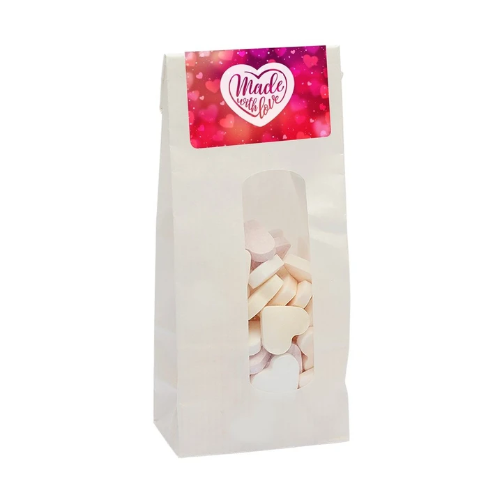 110gr Kraft bag with window and filled with hearts small