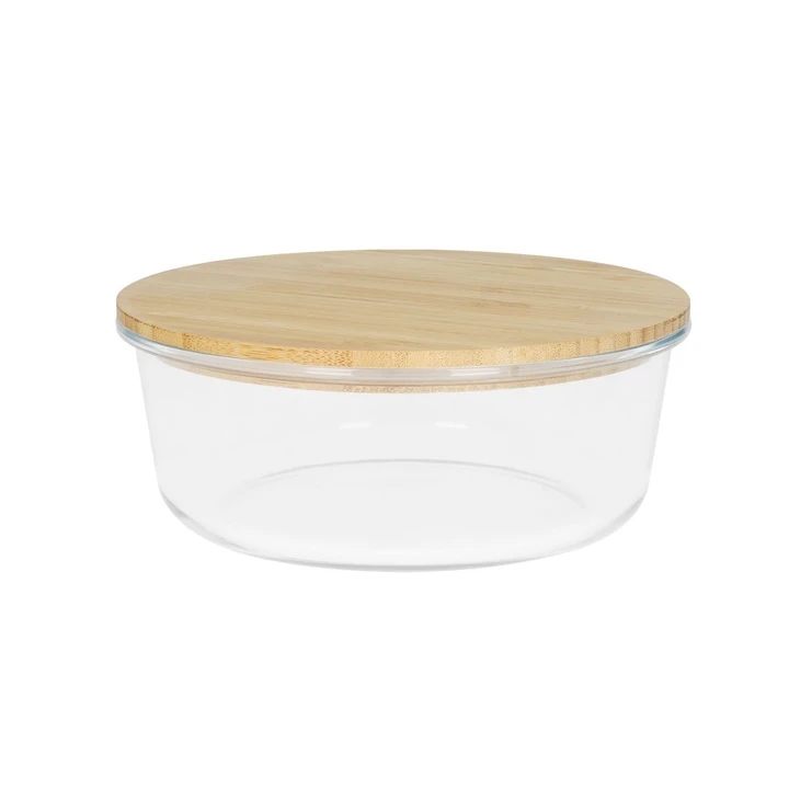 Round Glass Box With Bamboo Lid 17x7cm