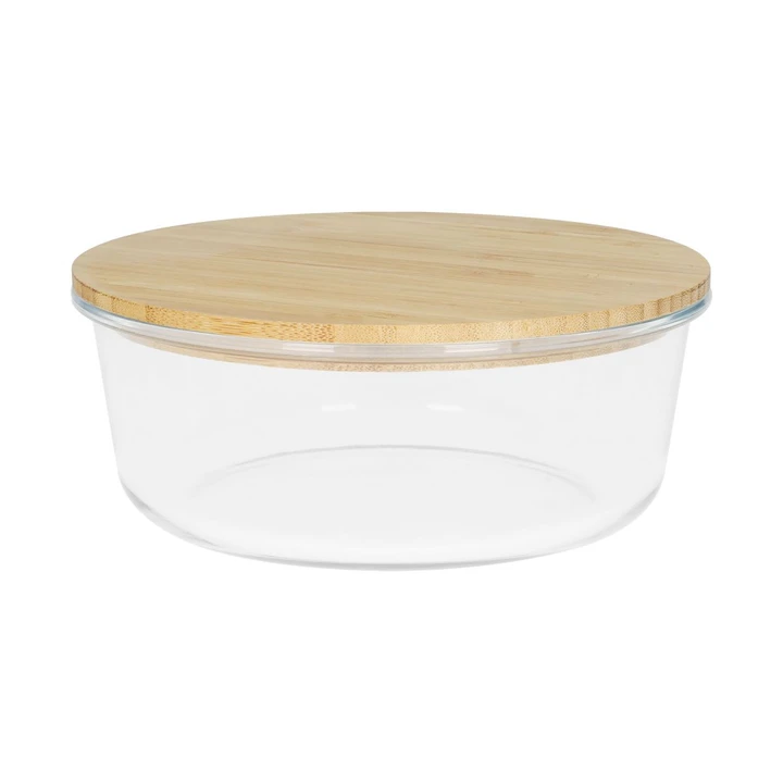 Round Glass Box With Bamboo Lid 19x7.5cm