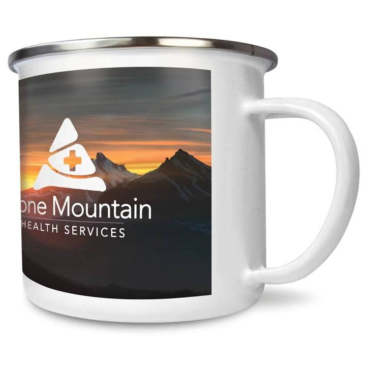 Premium Full Colour Steel Rim Enamel Mugs 285ml