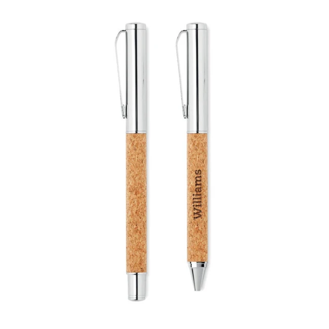 Metal Ball pen set in cork box