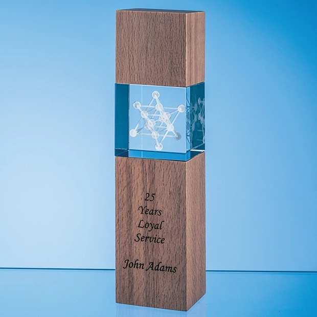 24cm Wood & Optical Crystal Square Column Award