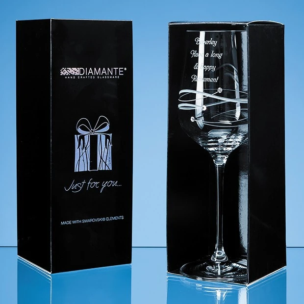 Just For You' Diamante Wine Glass with Spiral Design Cutting in an attractive Gift Box