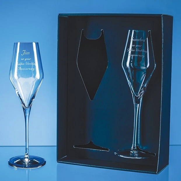 2 HiLite Champagne Flutes with LED Illumination in the Base in a Gift Box