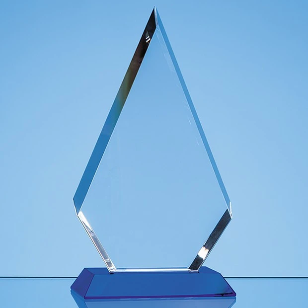 20.5cm Optical Crystal Facet Diamond Award on a Sapphire Blue Base