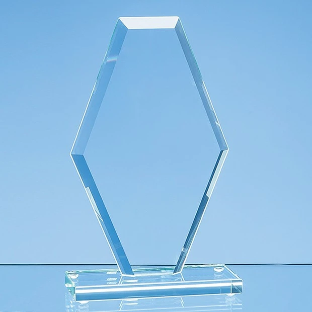 20cm x 12cm x 1cm Jade Glass Bevelled Edge Clipped Diamond Award